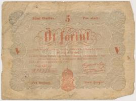 1848. 5Ft Kossuth bankó vörösesbarna T:III- Adamo G109