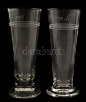 Régi 2 dl-es sörös poharak, kopásnyomokkal, m: 16,2 cm