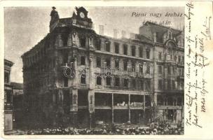 1903 Budapest VI. Párisi nagy áruház égése után, tűzvész, tűzoltószerek, romok (EB)