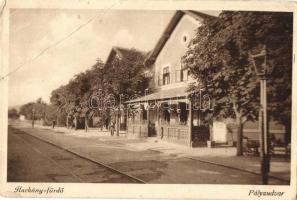 Harkány-fürdő, pályaudvar, vasútállomás; Székely dohányáruda kiadása (EB)