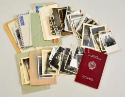 Vegyes papírrégiség tétel: útlevél, boríték, fotók, stb., érdekes anyag
