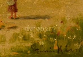 Olvashatatlan jelzéssel:Libapásztorlány. Olaj, karton, enhény sérült keretben, 38×39 cm