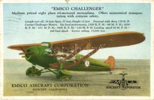 Emsco Challenger aircraft advertisement postcard (kis szakadás / small tear)