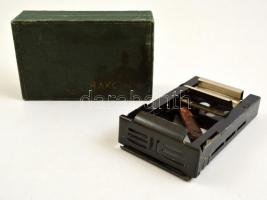 Bakony fém borotvapenge-élező, eredeti dobozában, használati utasítással, foltos, kopott dobozzal, 12,5×7,5×2 cm
