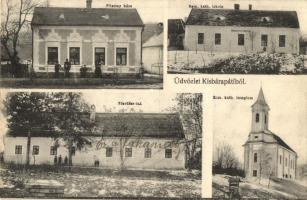 1910 Kisbárapáti, Pusztay háza, Római katolikus iskola, Főerdész lak, Római katolikus templom, télen. Steegmüller műintézete, Blau Mór kiadása