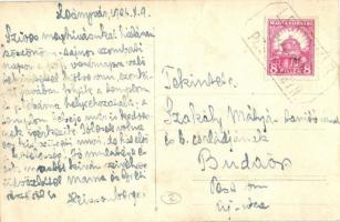 1924 Leányvár, Fő utca, Községháza, csoportkép a helyiekkel. photo + 1924 Leányvár pü. pecsét