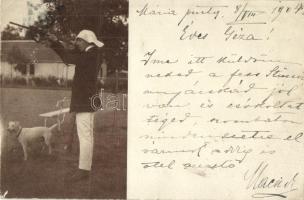1904 Máriapuszta (Tata, Tata-Tóváros), vadász puskával és kutyával. photo (EK)