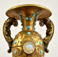 Gyöngyökkel dísztett réz váza párban, apró horpadással, m: 15 cm ( 2×)