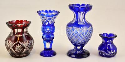 Csiszolt üveg vázák ( 4db), apró csorbákkal, m: 10-21 cm
