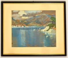 Zalai jelzéssel: Tengerparti város. Tempera, papír, üvegezett keretben, 33×41 cm