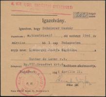 1944 Hadiüzemben dolgozó zsidó származású ember igazolványa. Többször meghosszabbítva, egészen 1945 január 1. ig, tehát majdnem az ostrom végéig.