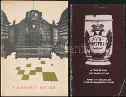 2 db gyógyszertári kiadvány - Nékám Lajosné: A kőszegi patika. Bp., 1965, Iparművészeti Múzeum. + Kovács Péter: A Fekete Sas Patikamúzeum. Székesfehérvár, 1979. Kiadói papírkötés, kissé kopottas állapotban.