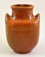 Retró mázas kerámia váza, jelzés nélkül, hibátlan, m: 19 cm