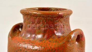 Retró mázas kerámia váza, jelzés nélkül, hibátlan, m: 19 cm