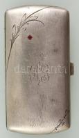Ezüst (Ag.) női cigarettatárca monogrammal, kő berakással, jelzett, 9×4,5 cm, bruttó 49,2 g