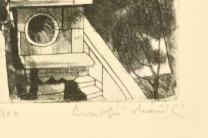 Csurgói Máté Lajos (1931-2001): Halászbástya. Rézkarc, papír, jelzett, 33×15 cm