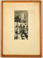 Csurgói Máté Lajos (1931-2001): Halászbástya. Rézkarc, papír, jelzett, 33×15 cm