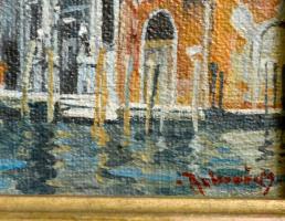 Rubovics jelzéssel: Velence. Olaj, vászon, hibás keretben, 8×11,5 cm