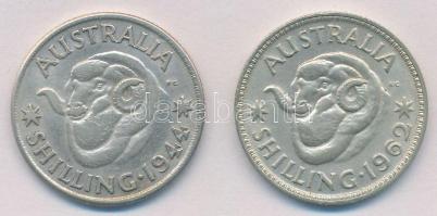 Ausztrália 1944. 1Sh Ag VI. György + 1962. 1Sh Ag II. Erzsébet T:2 Australia 1944. 1 Shilling Ag George VI + 1962. 1 Shilling Ag Elizabeth II C:XF