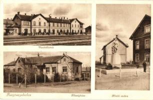 1934 Pusztaszabolcs, Vasútállomás, Községháza, Hősök szobra, emlékmű + PUSZTASZABOLCS P.U. E