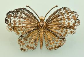 Ezüst (Ag.) aranyozott filigrán pillangó bross, jelzett, 8×5,5 cm, nettó 20,9 g