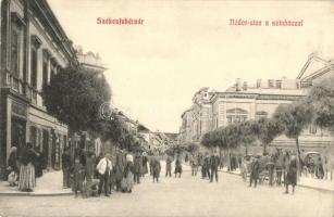 1910 Székesfehérvár, Nádor utca, színház, gyógyszertár, Knazovitzky üzlete