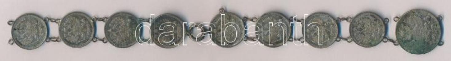 Orosz Birodalom 1909-1914. 10k Ag (8x) + 1912. 20k Ag az érmék ékszerré alakítva, több helyen sérül ...