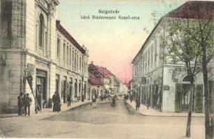 Szigetvár, Báró Biedermann Rezső utca, üzletek + 1917 Nagykanizsa-Barcs-Osijek vasút pecsét (EK)