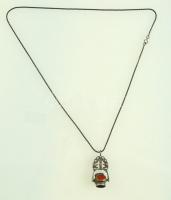 Ezüst (Ag.) nyaklánc, kő berakásos medállal, jelzett, h: 61,5 cm, bruttó 22,2 g