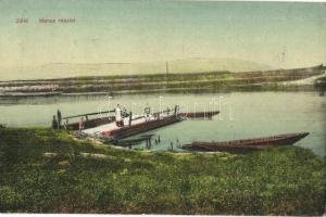 Zám, Sameschdorf, Zam; Maros folyó partja komppal és csónakokkal / Mures riverside with ferry and boats (EK)