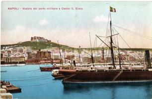 Naples, Napoli; Veduta Porto Militare e Castel S. Elmo / military port, castle
