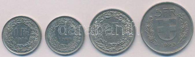 Svájc 1970-1988. 1Fr (2xklf) + 2Fr + 5Fr T:2 Switzerland 1970-1988. 1 Franc (2xdiff) + 2 Francs + 5 Francs C:XF