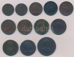1762-1858. 12db-os vegyes magyar és osztrák verdejelű rézpénz tétel, közte 1781B 1kr Cu "II. Jó...