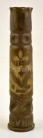 Emlék 1942 Don vidék feliratú díszes töltényhüvelyből készült váza, réz, m: 26,5 cm