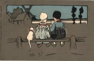 Young Dutch couple with cats, C. W. Faulkner & Co. Series Nr. 915. s: Ethel Parkinson
