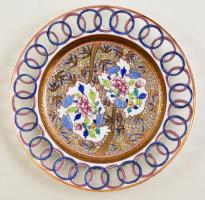 cca 1900 Herendi Cubash mintás áttört szélű dísztányér párban, kézzel festett, jelzett (mélynyomás),...