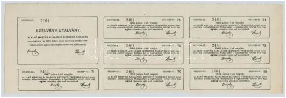 Budapest 1929. "Első Magyar Általános Biztosító Társaság" névre szóló részvénye 100P-ről, ...