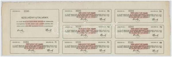 Budapest 1929. "Első Magyar Általános Biztosító Társaság" névre szóló részvénye 50P-ről, v...