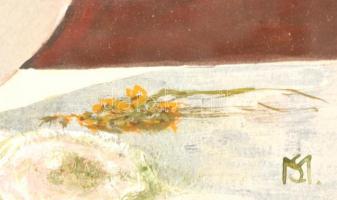 SM jelzéssel: Virágcsendélet. Tempera, papír, üvegezett keretben, 37×33 cm