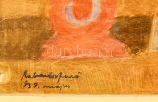 Szabados Jenő (1911-1942): Gyerekek iskolában Vegyes technika, papír, jelzett, üvegezett keretben, 3...