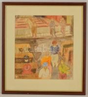 Szabados Jenő (1911-1942): Gyerekek iskolában Vegyes technika, papír, jelzett, üvegezett keretben, 3...