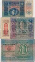 1912. 100K + 1914. 50K + 1915. 10K mindhárom felülbélyegzett T:III,III-