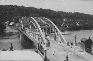 1901 Wels, Traunbrücke / bridge, timber transport by rafting. F. Molnár photo