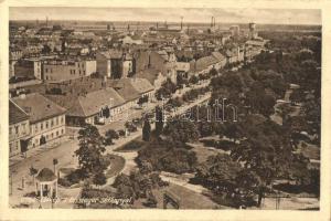 Győr, Bissinger sétány, gyárak és víztorony a háttérben