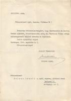 Serédi Jusztinián hercegprímás aláírása levélen