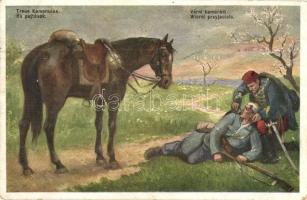 Hű pajtások / wounded soldier with horse, WWI K. u. K. military postcard, Emge Nr 130. (kopott sarok / worn corner)