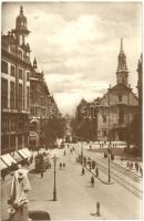 Budapest V. Kossuth Lajos utca, templom, emeletes autóbusz, Szénásy papír üzlete, Steyr (Rb)