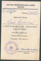 1970 Felszabadulási Jubileumi emlékérem és adományozó okírata