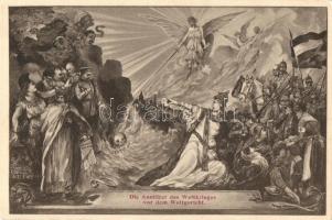 Die Anstifter des Weltkrieges vor dem Weltgericht / WWI Austro-Hungarian propaganda postcard