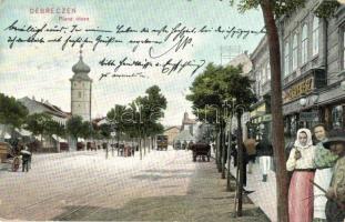 1906 Debrecen, Piac utca, városi kisvasút, ékszerész és bazár üzlet